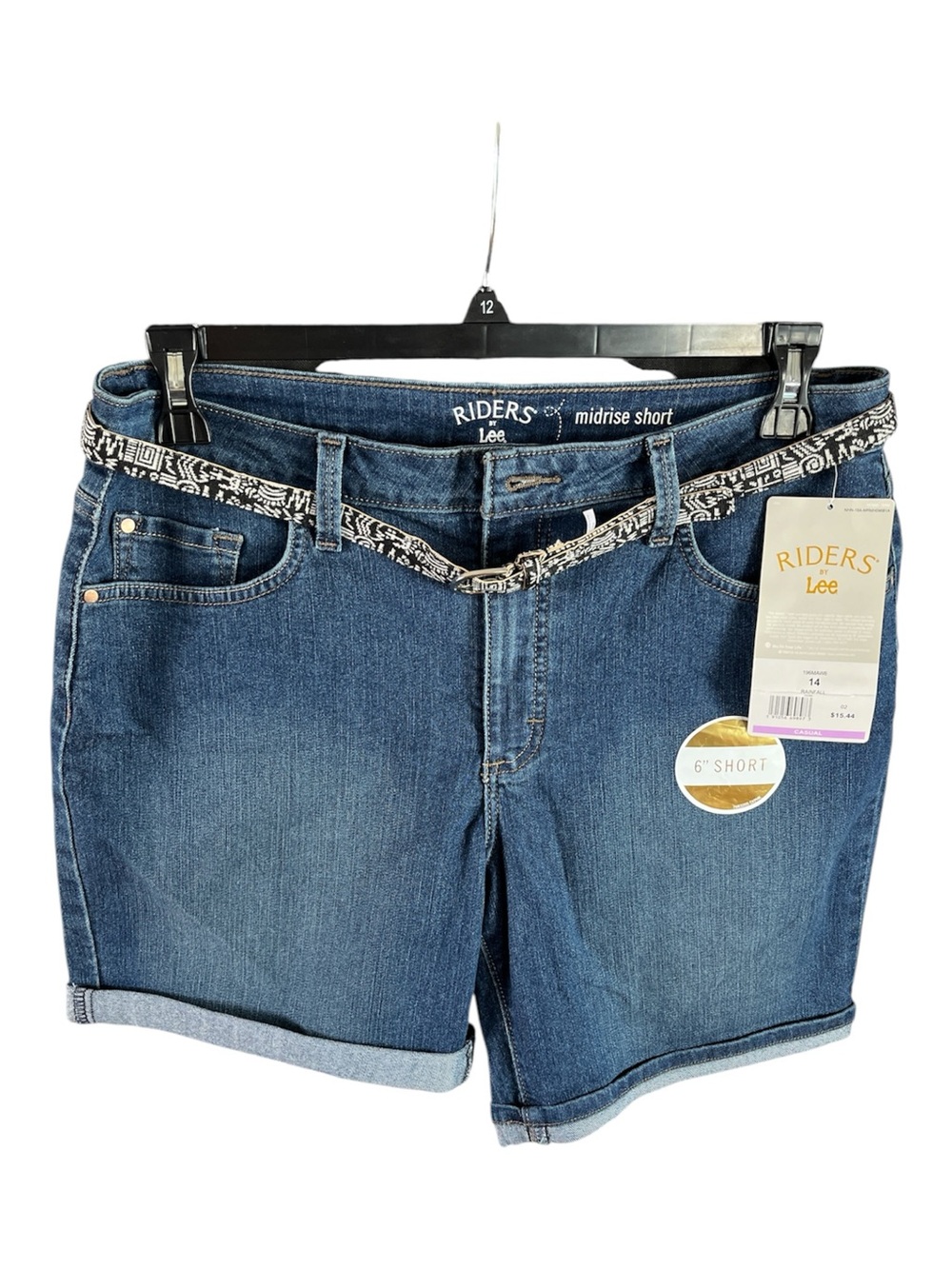 NWT Riders by Lee Denim Midrise 6" Shorts with Belt Medium Wash Size 14